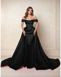 Elegant A Line Chapel Train Satin Prom Dress for Prom