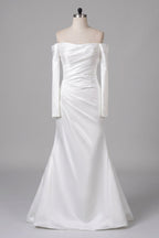 Elegant Sheath Column Sweep Brush Train Satin Wedding Dress 851237427674 Wedding Dress