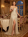 Sapphira champagne front view prom dress