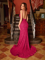 Ilaria hot pink hem detail prom dress