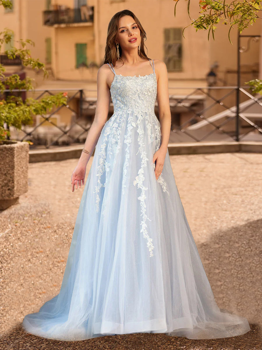 Kerensa sky blue front view prom dress