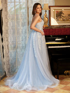 Kerensa sky blue bodice detail prom dress