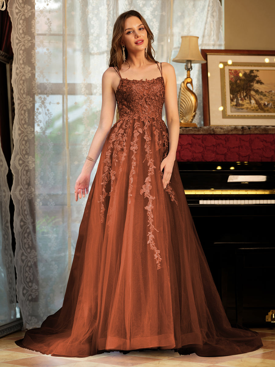 Kerensa burnt orange front view prom dress