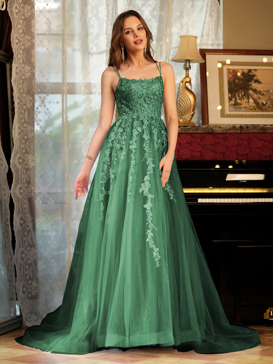 Kerensa hunter green front view prom dress