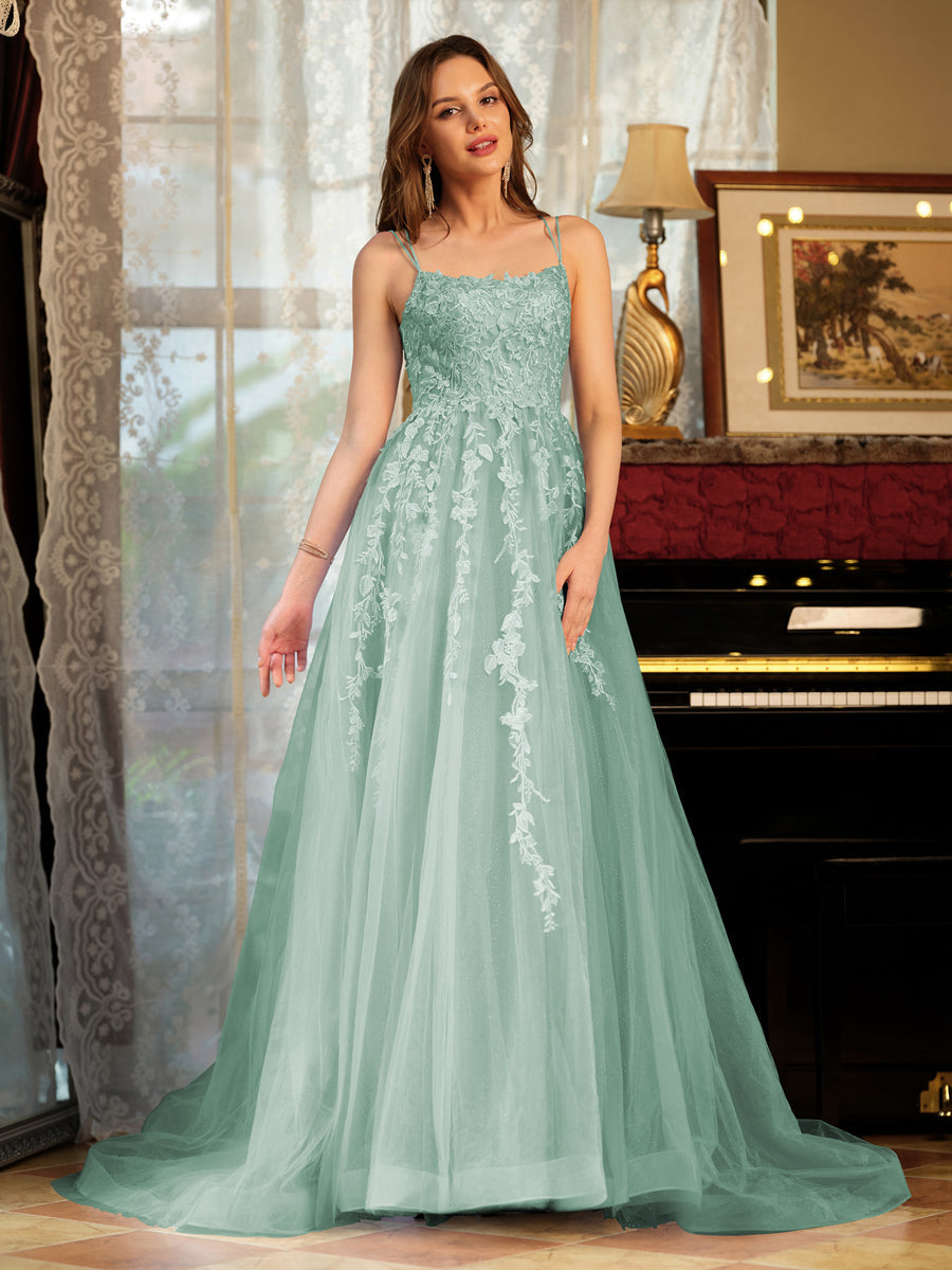 Kerensa eucalyptus front view prom dress