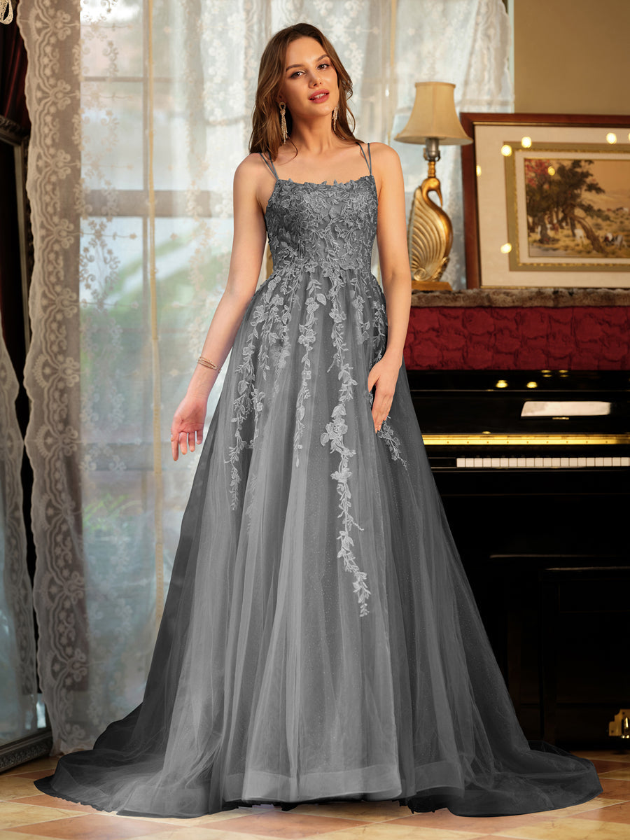 Kerensa grey front view prom dress