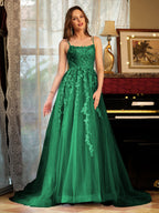 Kerensa forest green front view prom dress