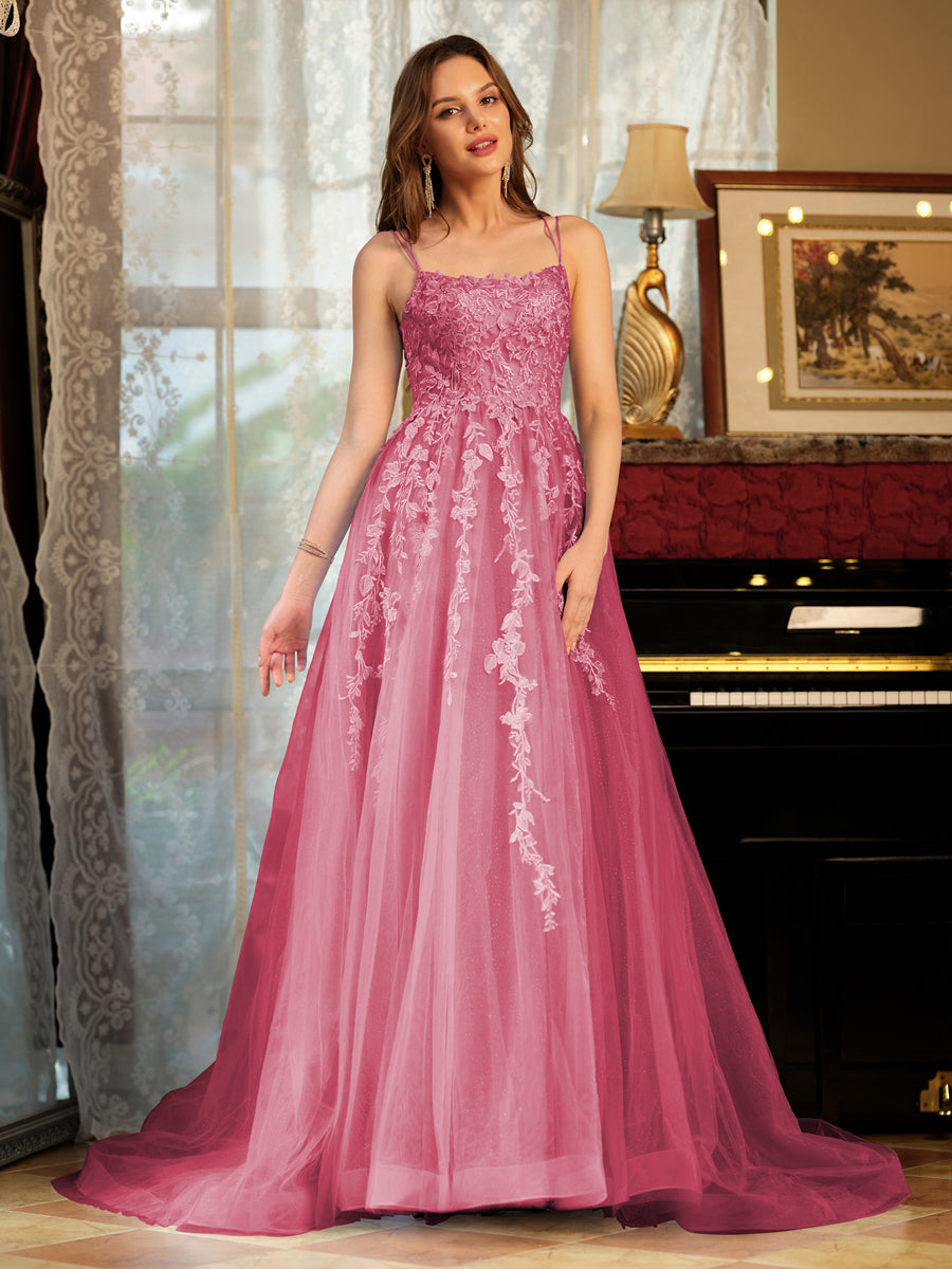Kerensa hot pink front view prom dress