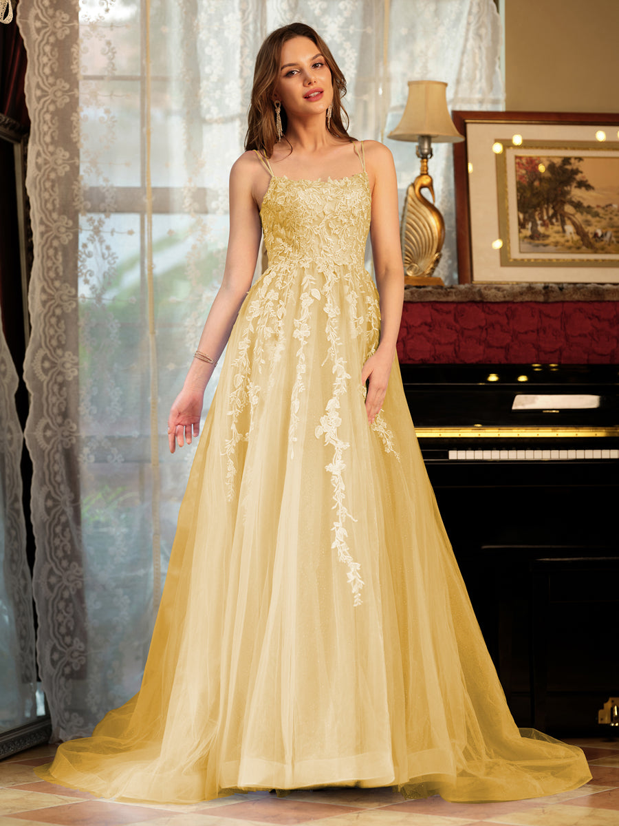 Kerensa gold front view prom dress