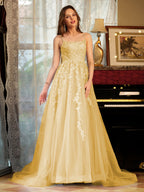 Kerensa gold front view prom dress