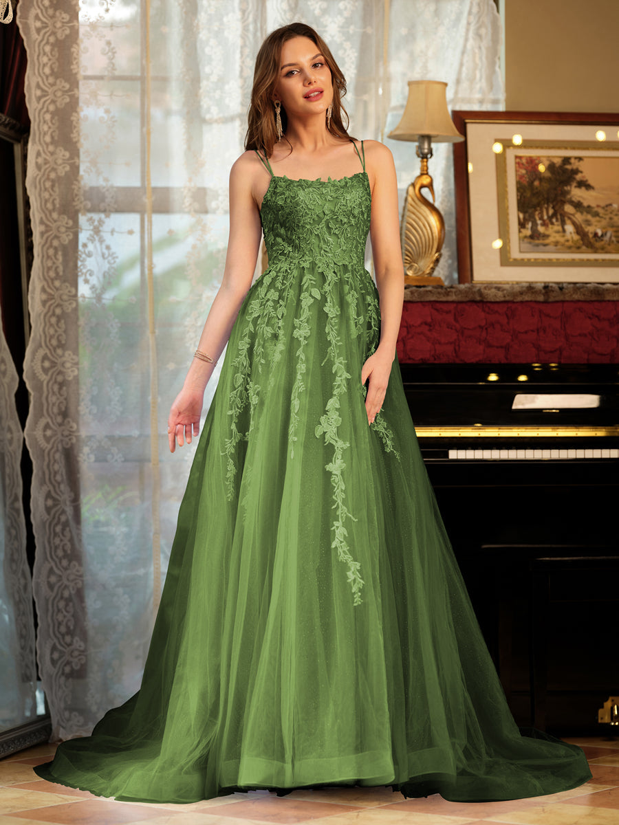 Kerensa olive green front view prom dress