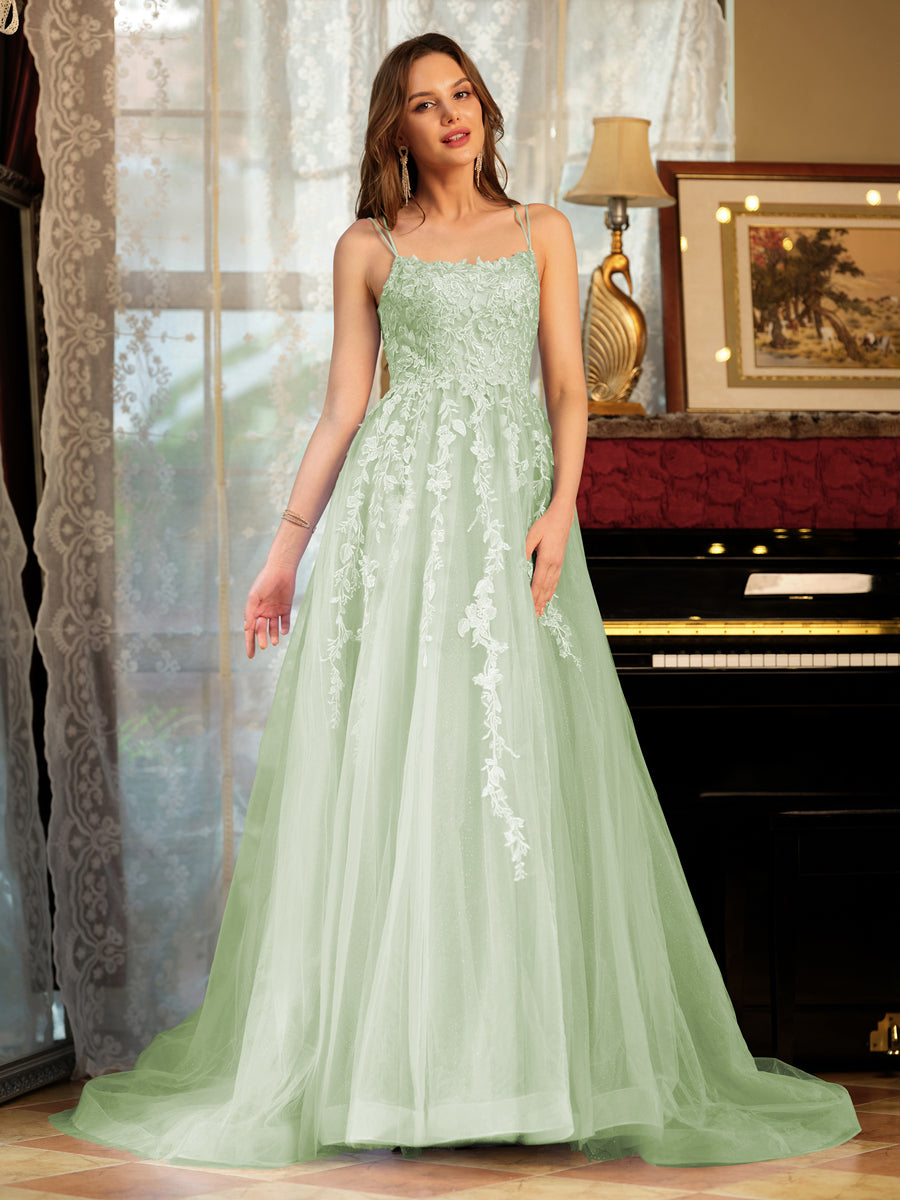 Kerensa sage green front view prom dress