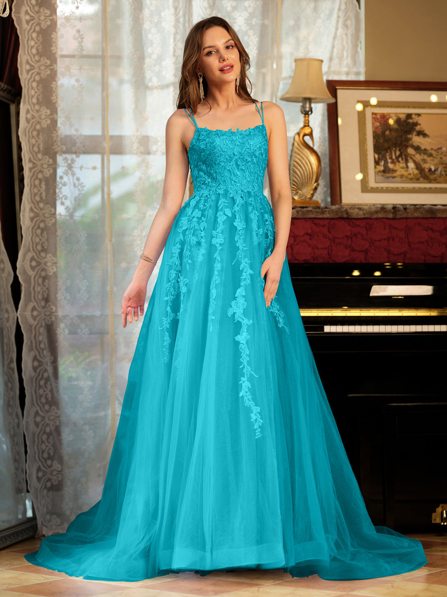 Kerensa turquoise front view prom dress