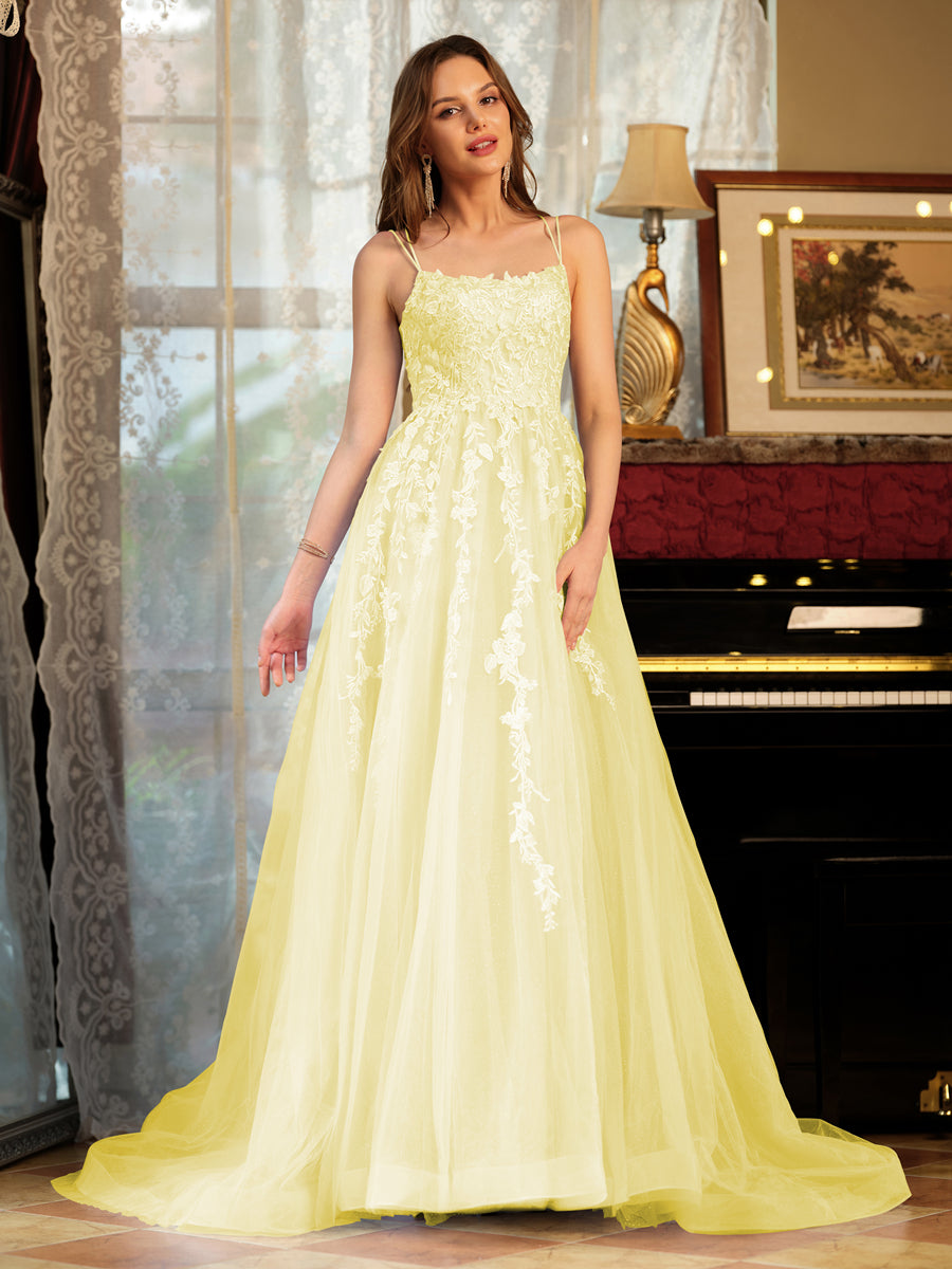 Kerensa yellow front view prom dress