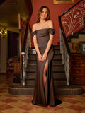 Celandine brown front view prom dress