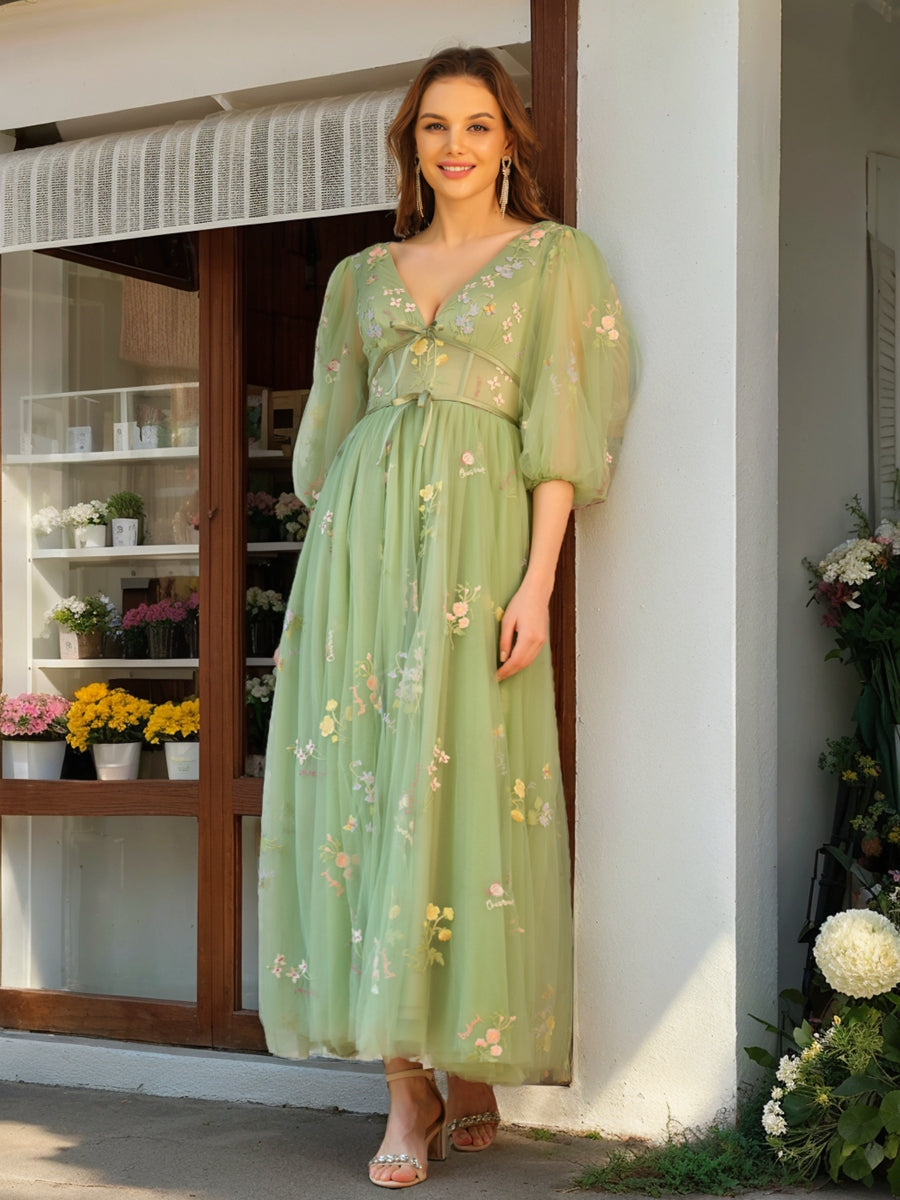 Ysella sage green front view prom dress