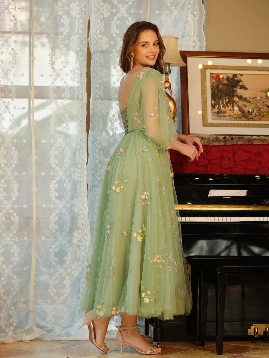 Ysella sage green back view prom dress