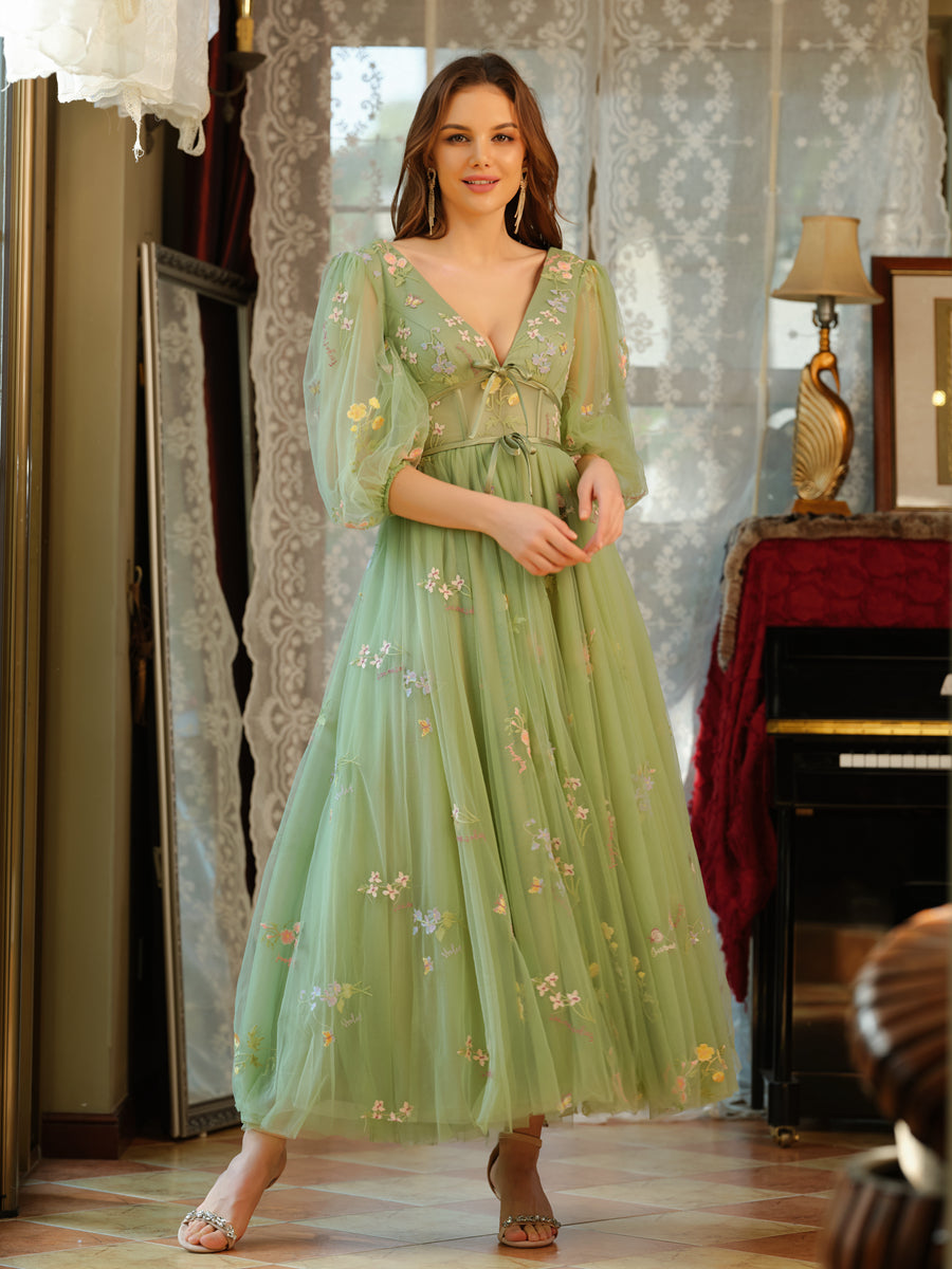 Ysella sage green bodice detail prom dress