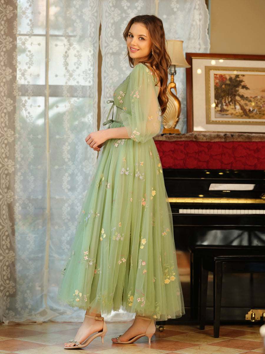 Ysella sage green fabric detail prom dress