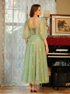 Ysella sage green detail view prom dress