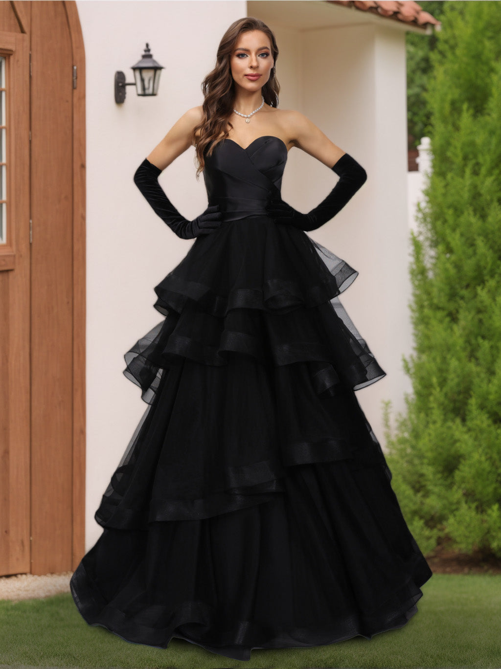 Ariadne black front view wedding dress