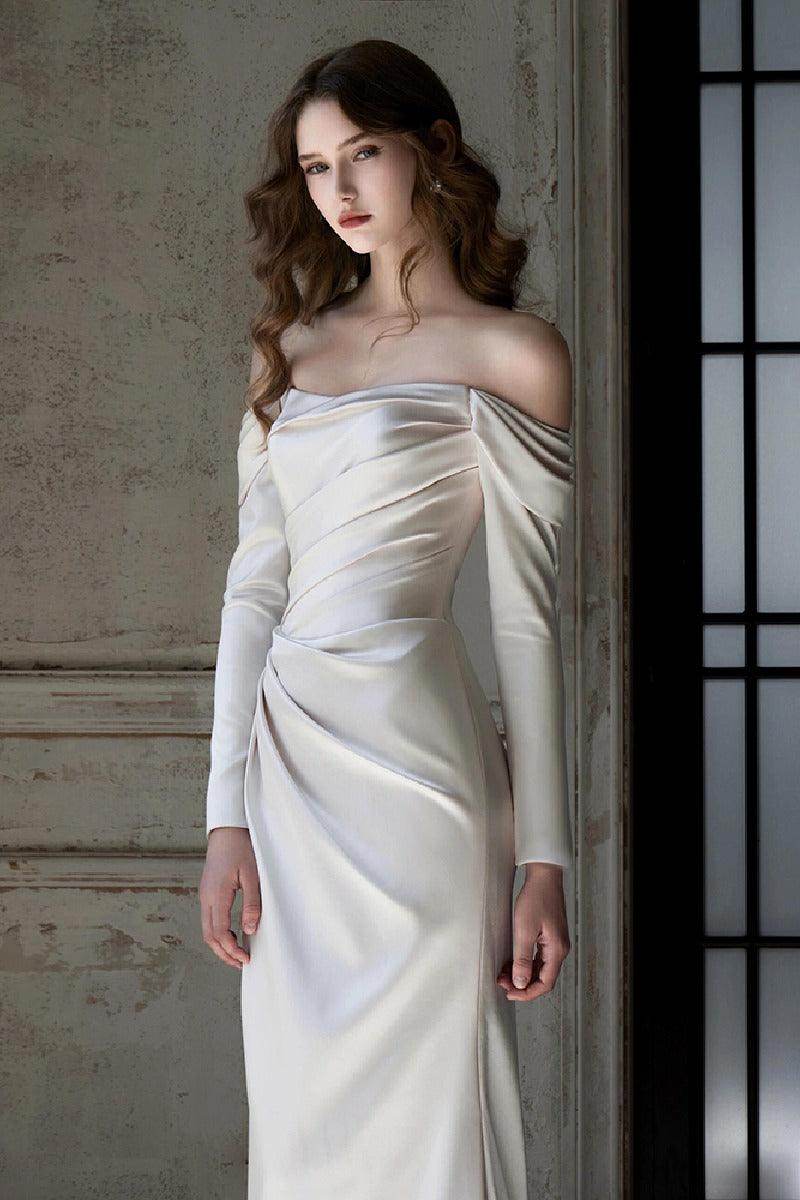 Elegant Sheath Column Sweep Brush Train Satin Wedding Dress 851237427674 Wedding Dress