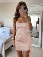 Lisette blush front view homecoming dress