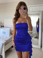 Lisette royal blue front view homecoming dress