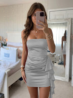 Lisette silver front view homecoming dress
