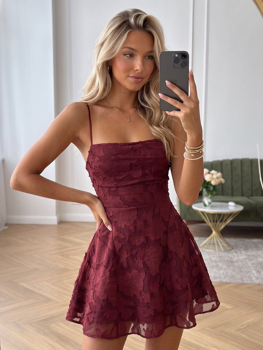 Vianne burgundy front view homecoming dress