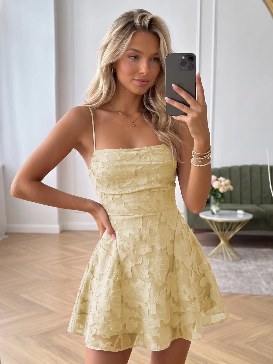 Vianne champagne front view homecoming dress