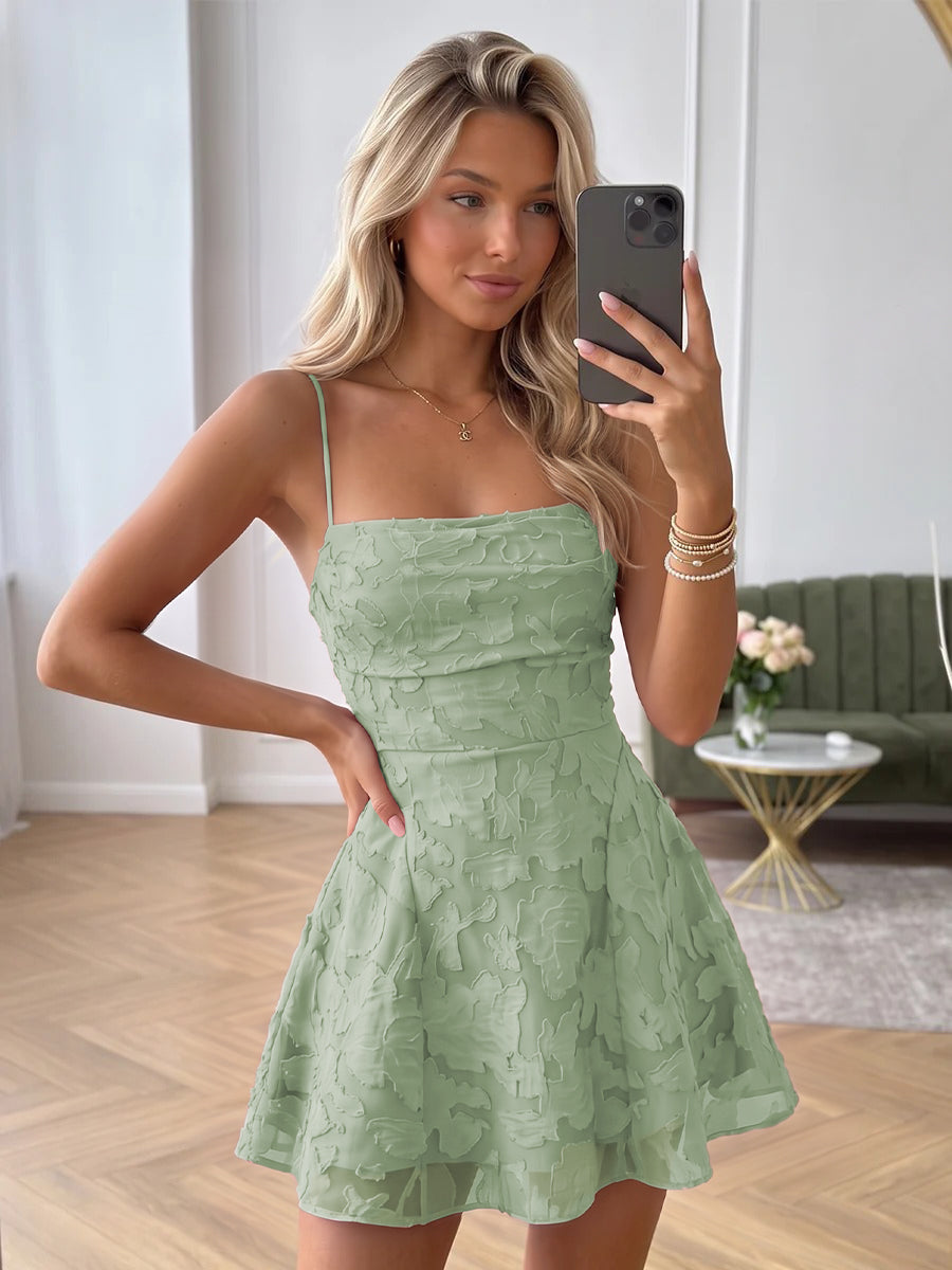 Vianne sage green front view homecoming dress