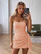Daphne Peach front view homecoming dress
