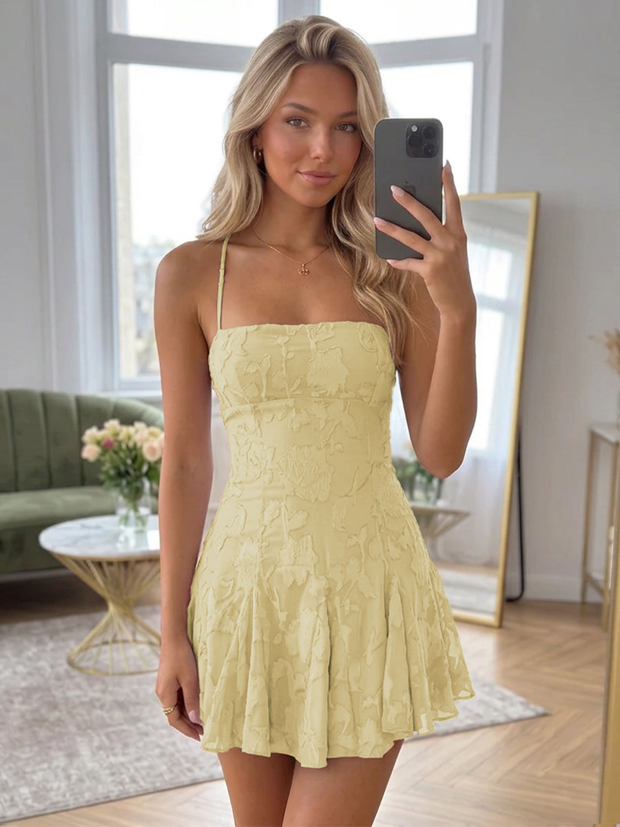 Amandine champagne front view homecoming dress