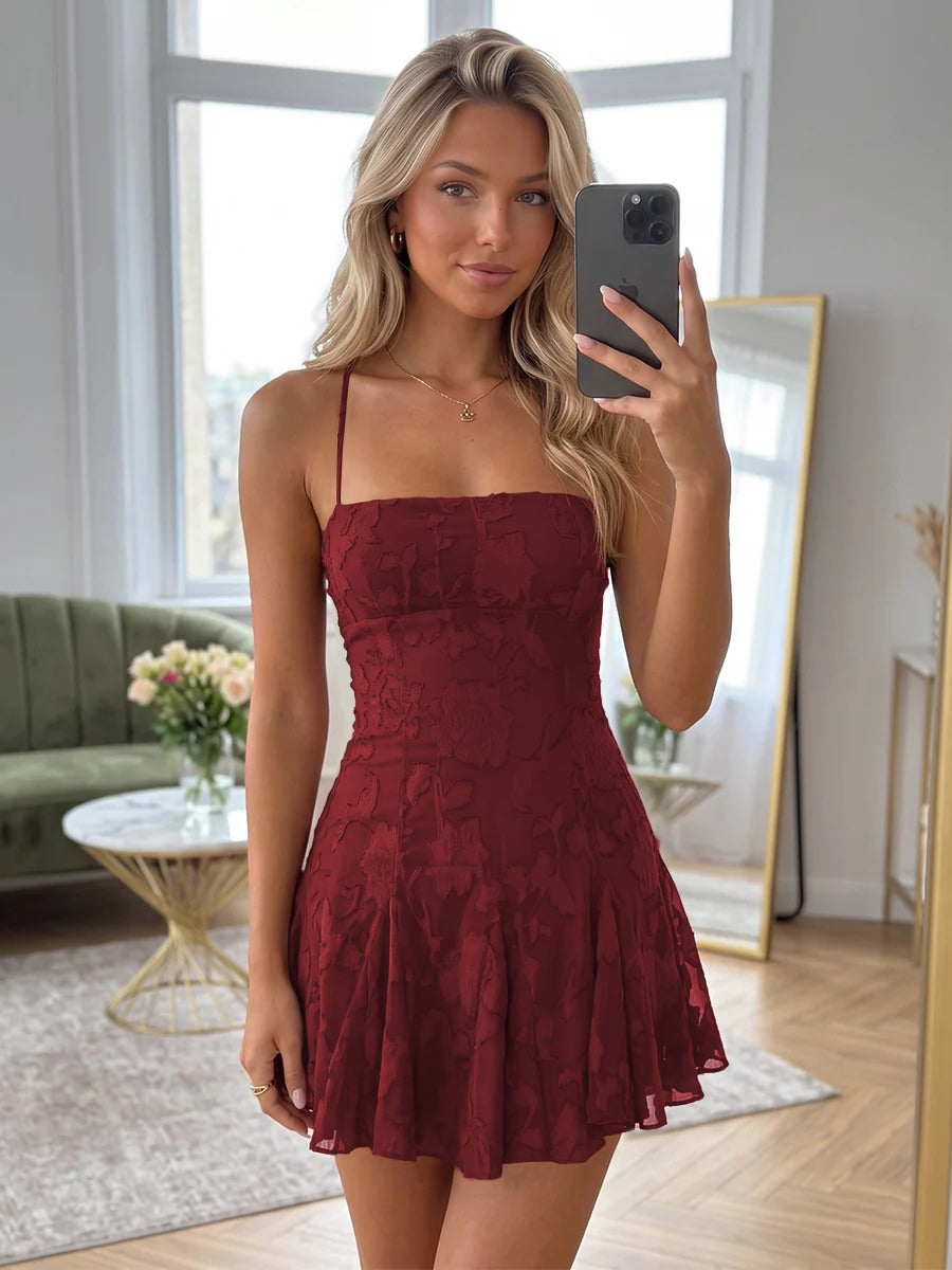 Celeste Burgundy front view homecoming dress