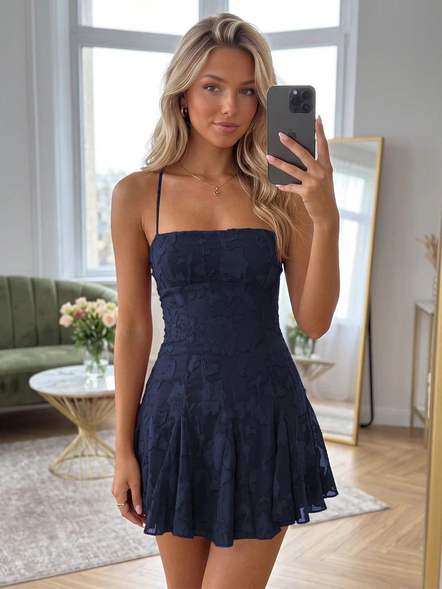 Amandine navy blue front view homecoming dress