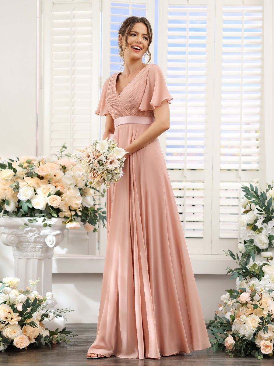 Zinnia Dusty Rose fabric detail bridesmaid dress