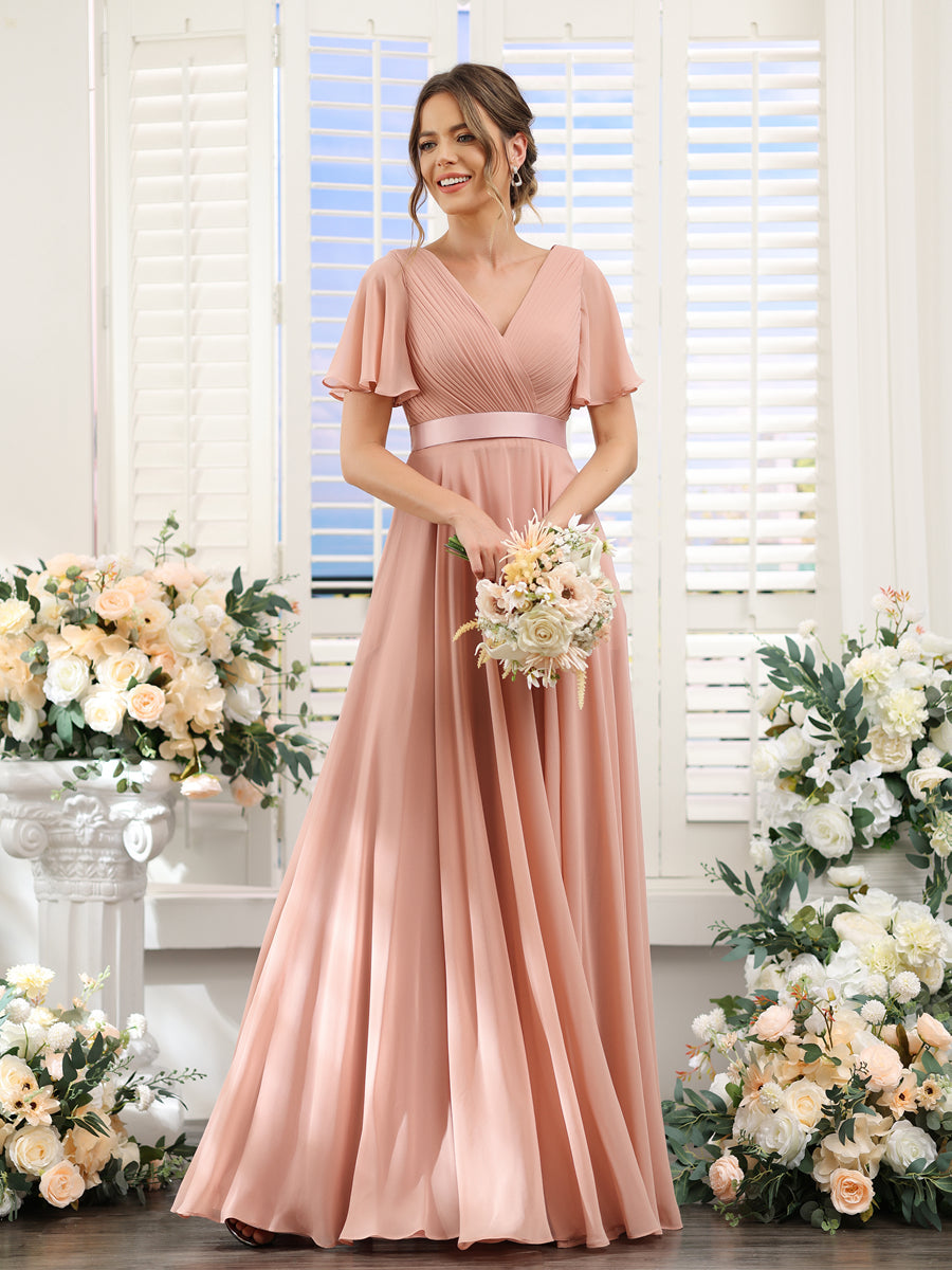 Zinnia Dusty Rose hem detail bridesmaid dress