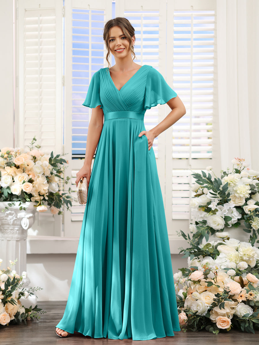 Zinnia Turquoise front view bridesmaid dress
