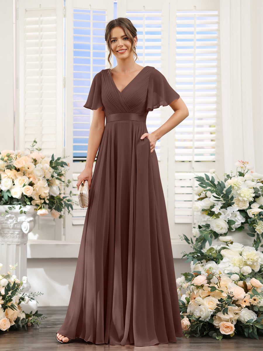 Zinnia Brown front view bridesmaid dress