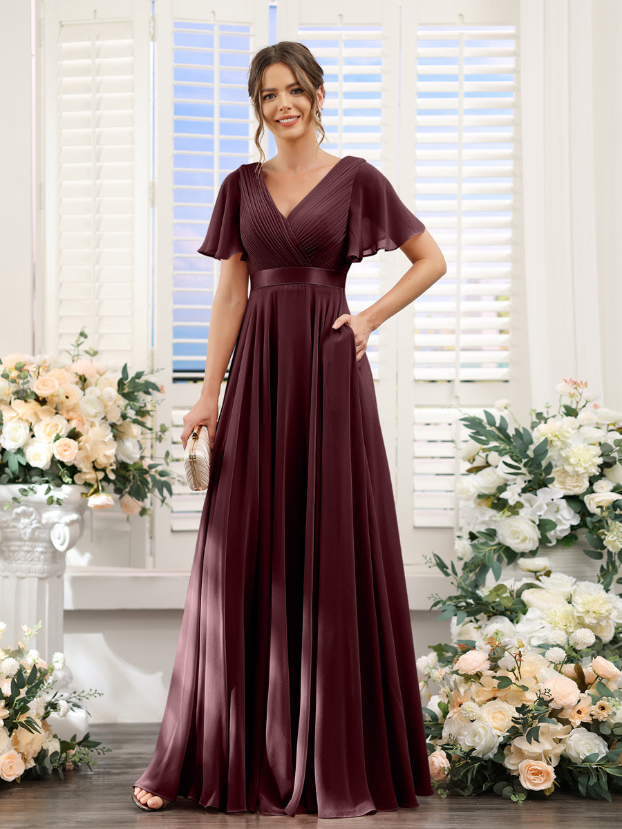 Zinnia Burgundy front view bridesmaid dress