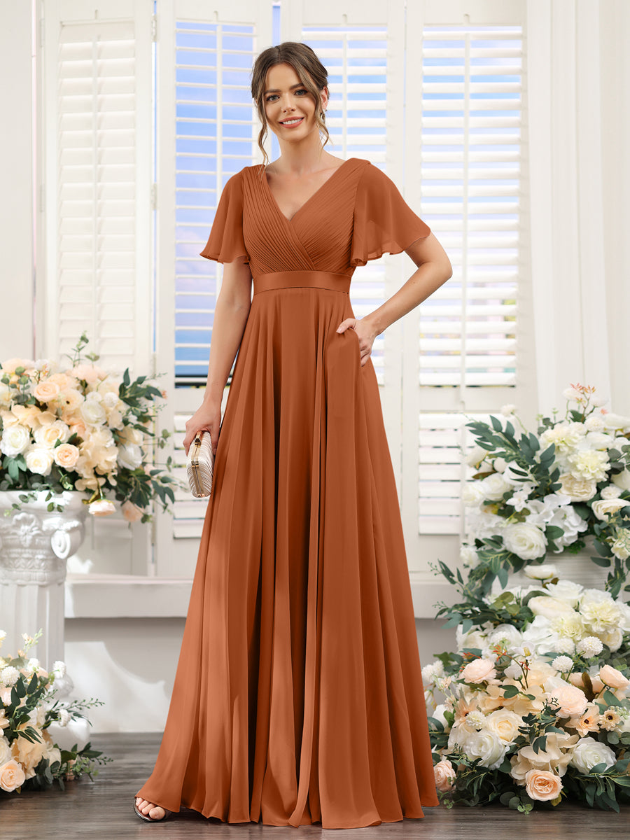 Zinnia Burnt Orange front view bridesmaid dress