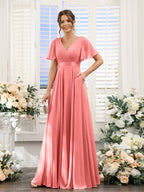 Zinnia Coral back view bridesmaid dress