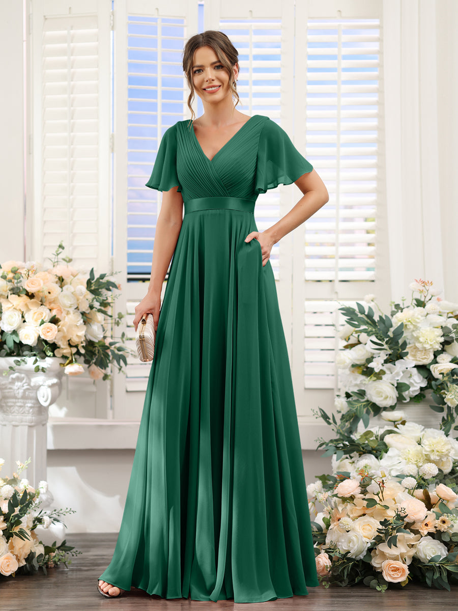 Zinnia Hunter Green front view bridesmaid dress