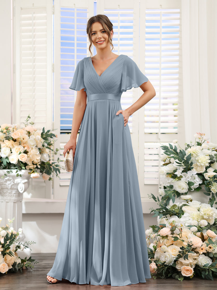 Zinnia Dusty Blue front view bridesmaid dress