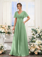 Zinnia Sage Green back view bridesmaid dress