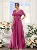 Zinnia Fuchsia back view bridesmaid dress