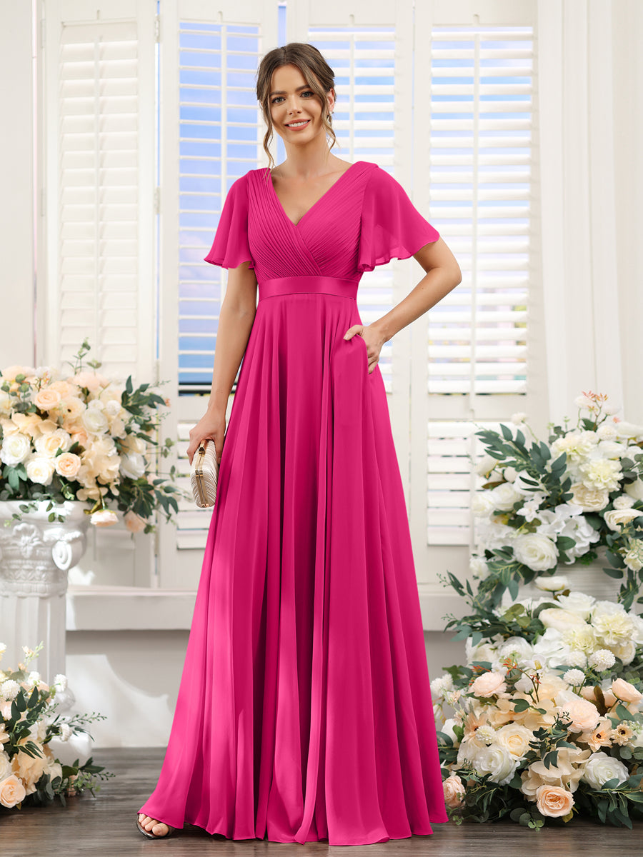 Zinnia Fuchsia front view bridesmaid dress