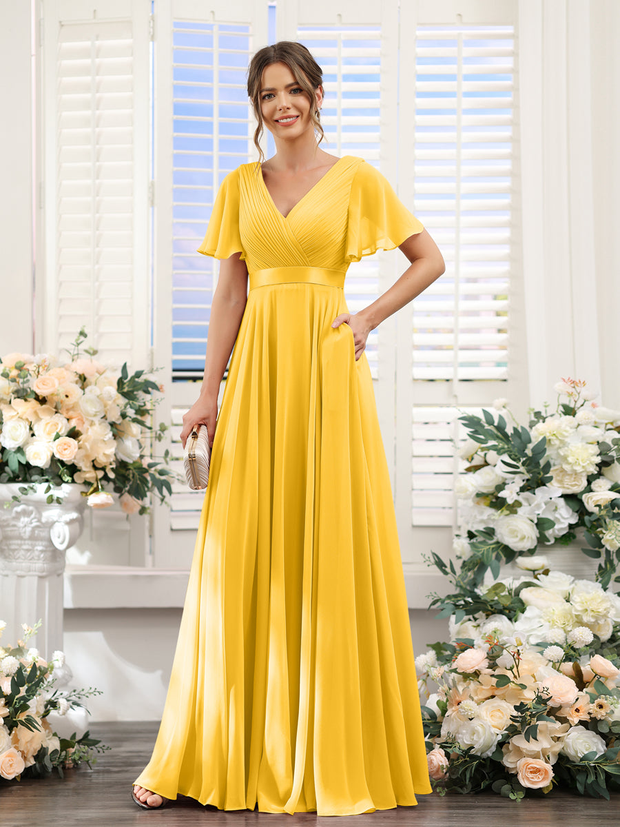 Zinnia Gold back view bridesmaid dress