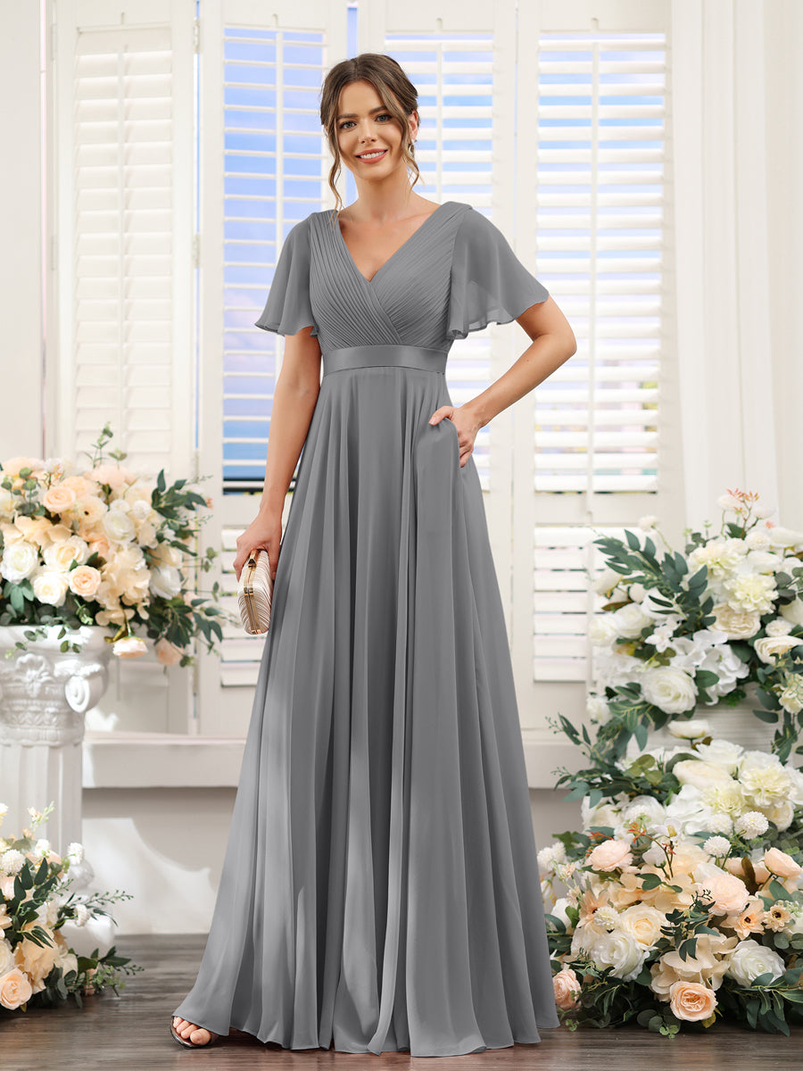 Zinnia Grey front view bridesmaid dress